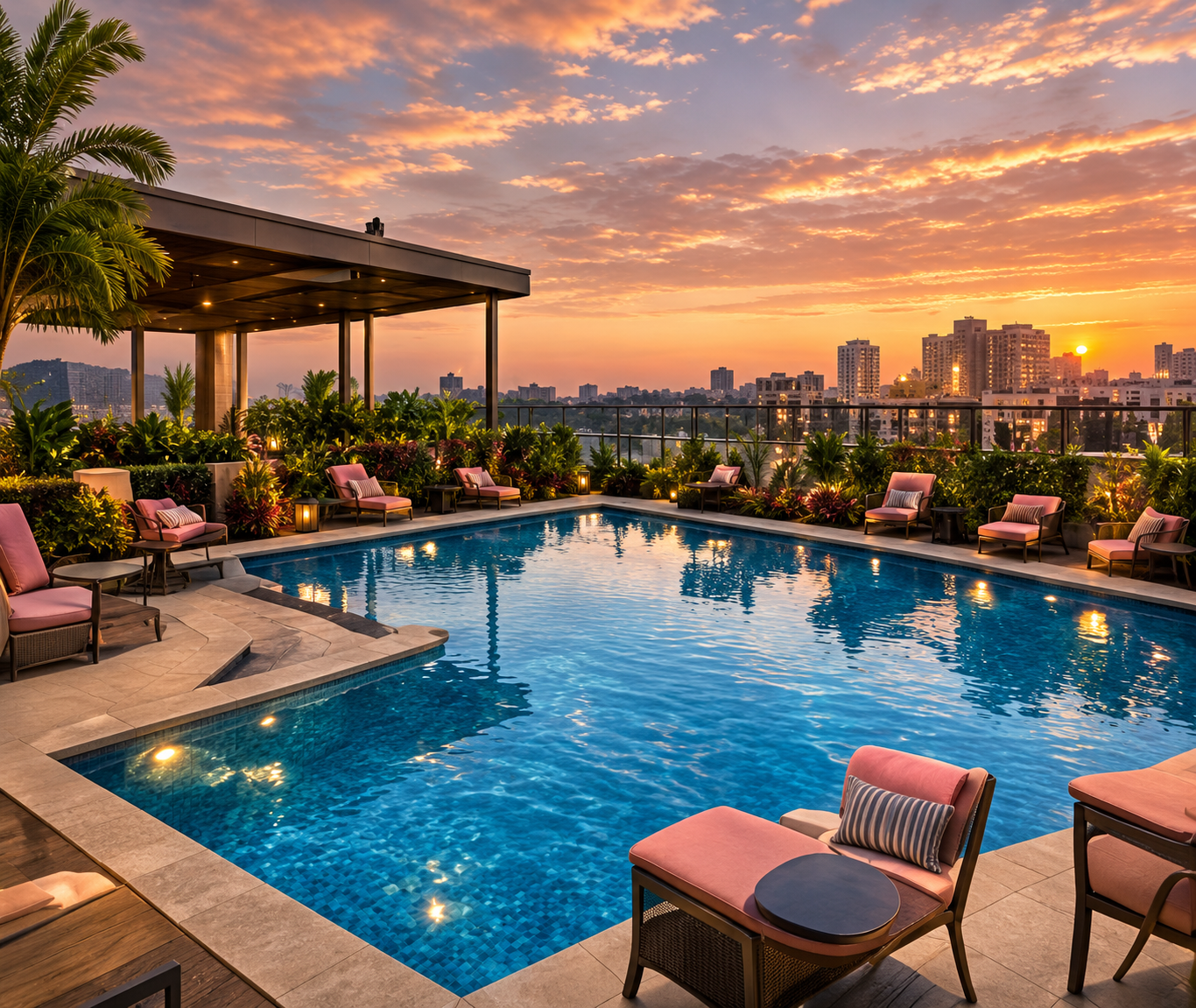 Rooftop Swimming Pool at Sunset